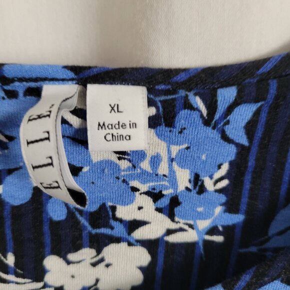 Elle XL Cold Shoulder Short Sleeve Blouse Blue White floral striped Rayon EUC - Picture 5 of 11
